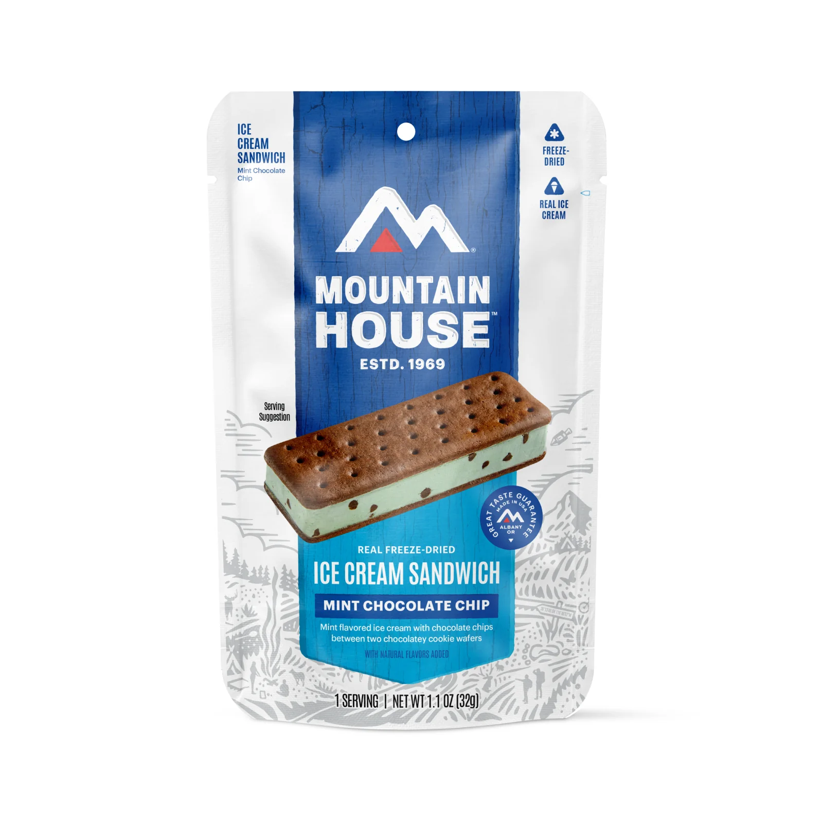 Mint Chocolate Chip Ice Cream Sandwich (Standard) by Mountain House — freeze-dried backpacking meal