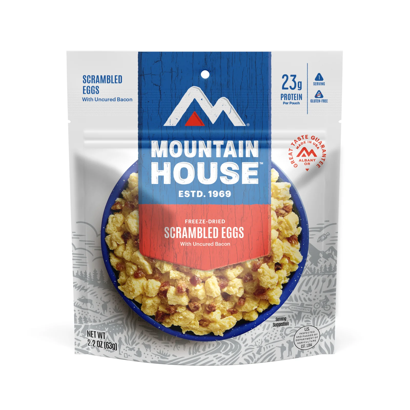 Scrambled Eggs with Bacon (Standard) by Mountain House — freeze-dried backpacking meal