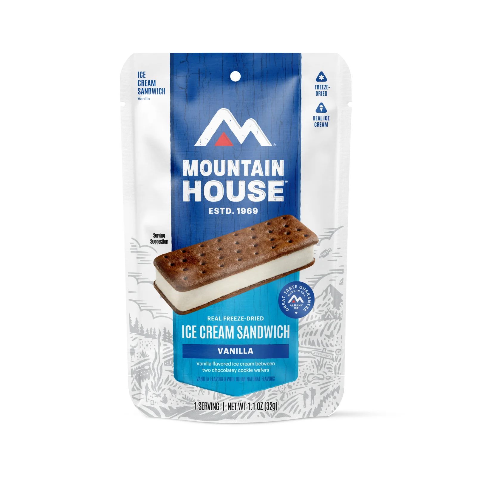 Vanilla Ice Cream Sandwich (Standard) by Mountain House — freeze-dried backpacking meal